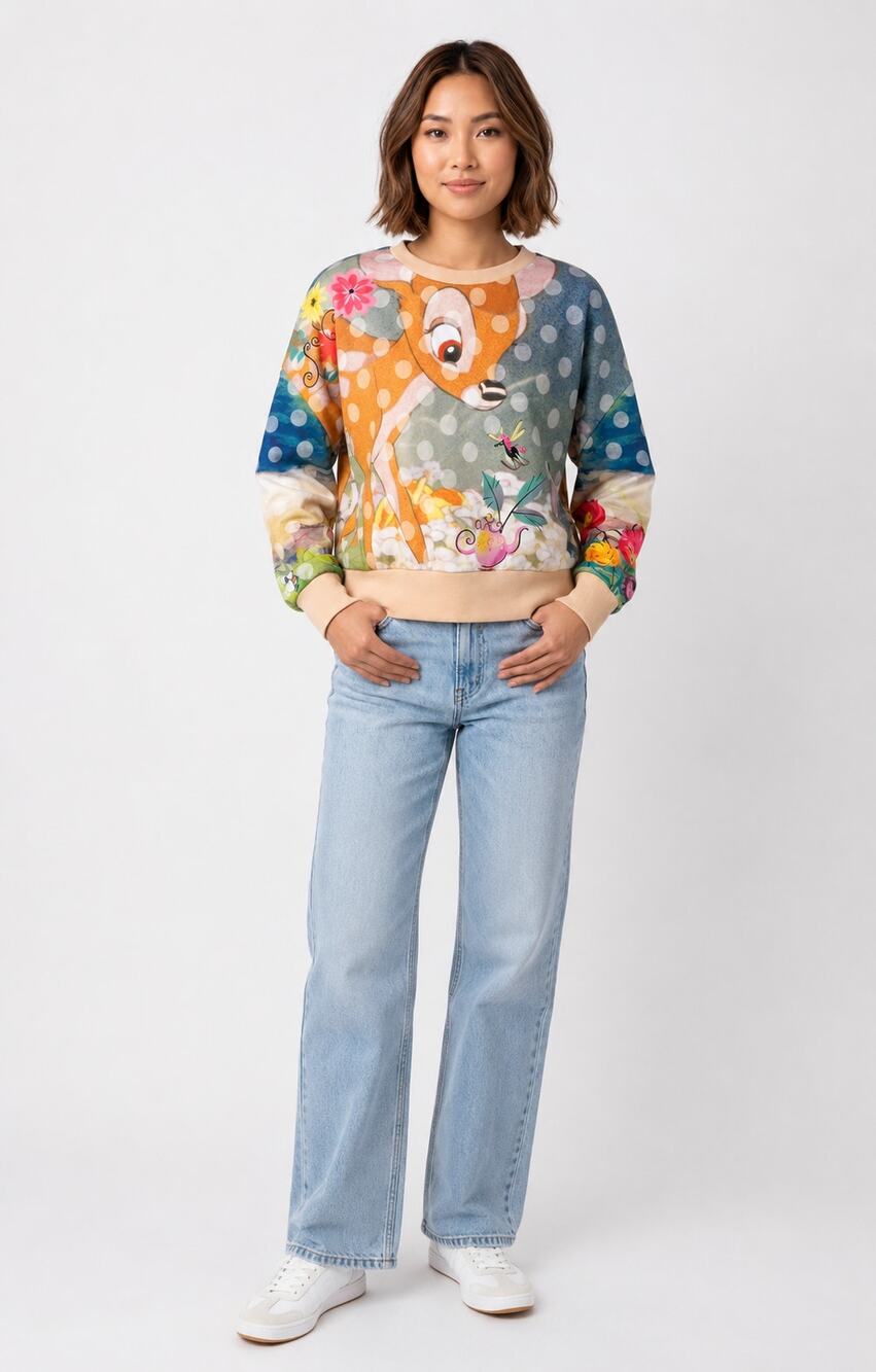 Disney All Over Print Bambi Thumper Long Sleeve Top Pullover Womens Size 1X New